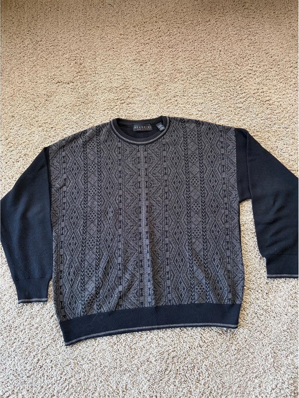 Vintage Brandini Coogi Style Geometric Knit Sweater Men's L Made in Italy Wool